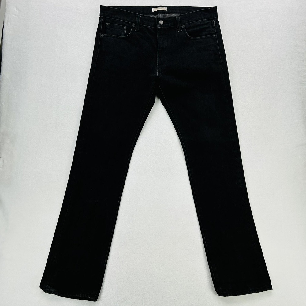 Uniqlo Jeans Mens 36x32 Black Slim Straight Denim Dark Wash Zip Fly 5 Pocket